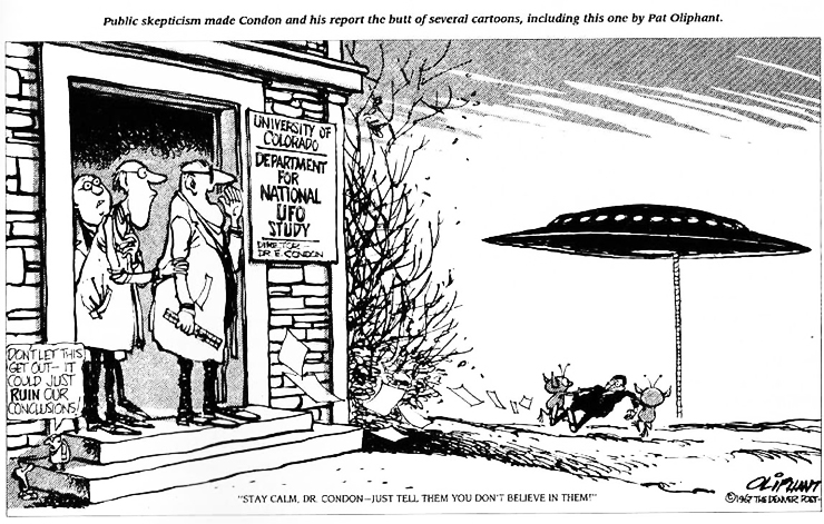 Pat Oliphant cartoon poking fun at Condon and his report