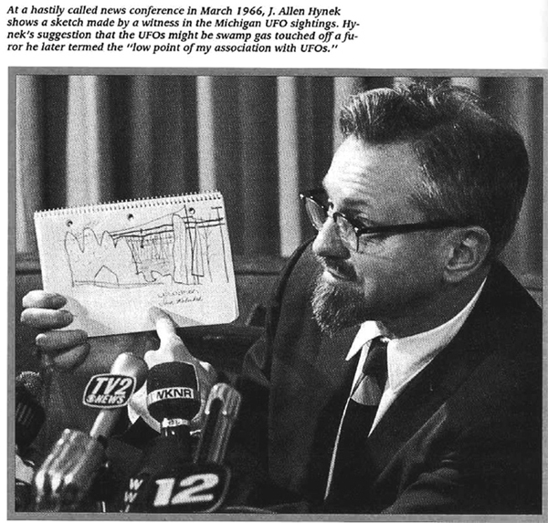J. Allen Hynek Showing a UFO Sketch