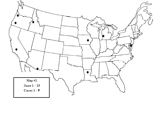 Map showing the distribution of 175 sighting reports from June 1-July 2, 1947