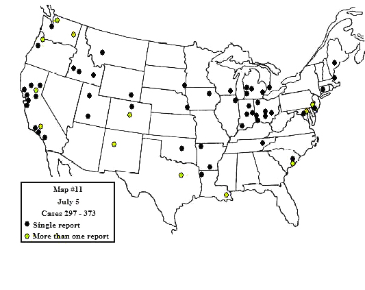 Map/insets map of distribution of 678 sighting reports from July 3-July 30, 1947