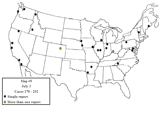 Map/insets map of distribution of 678 sighting reports from July 3-July 30, 1947