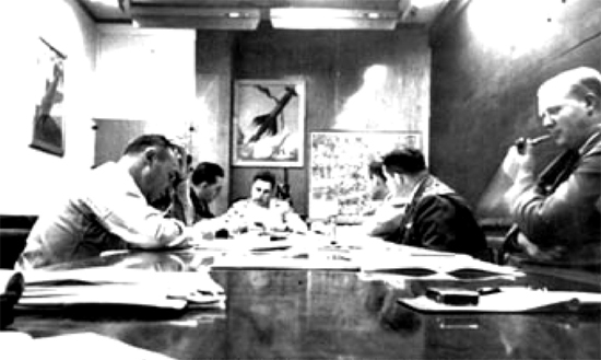 Project Sign personnel in the T-2 Conference Room at Wright-Patterson AFB (1948)