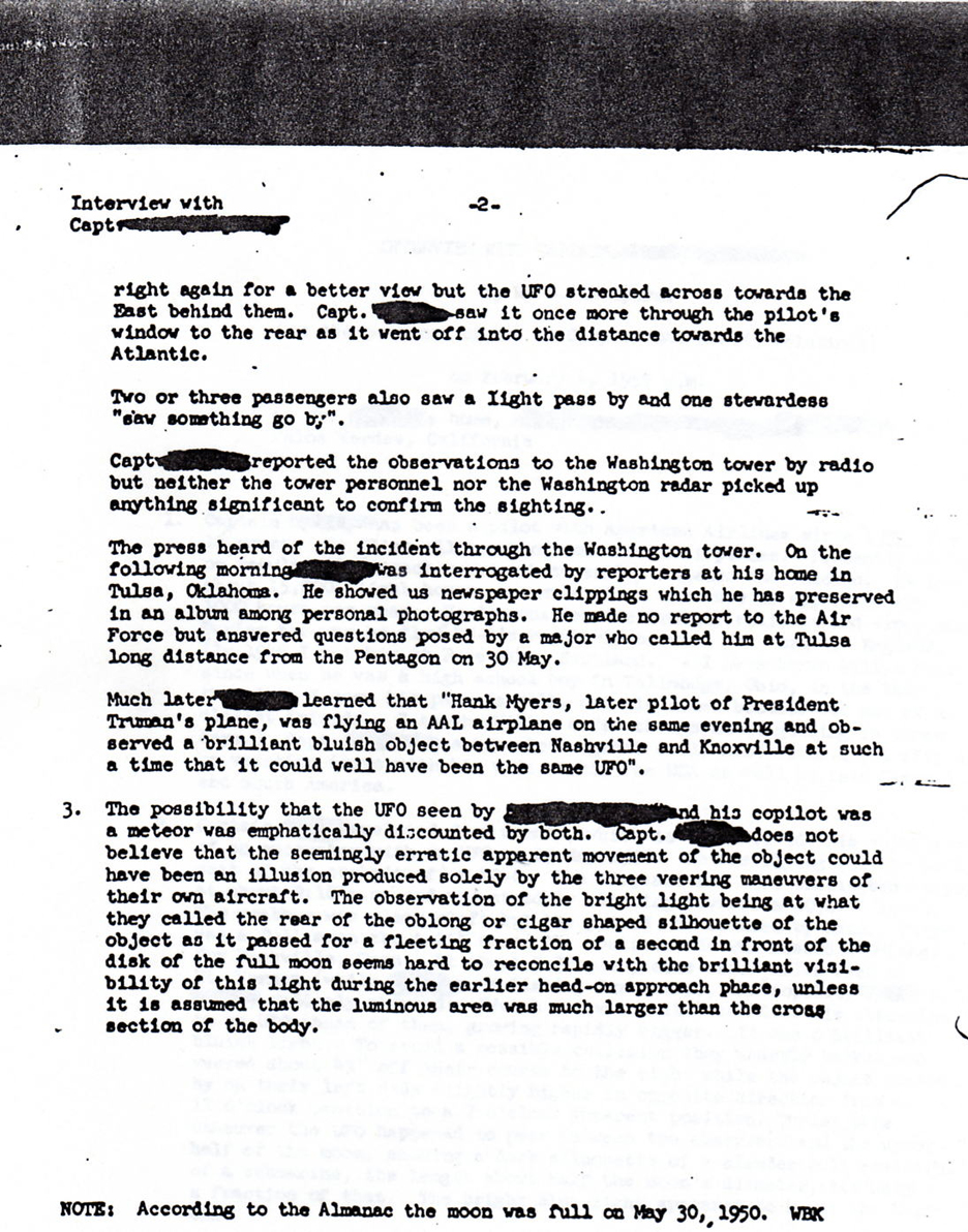 Project Blue Book INTERVIEW WITH CAPTAIN WILLIS T. SPERRY By W. B. Klemperer
